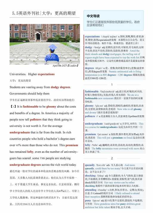 经济学人双语精读TE-2023-05-04期考研英语杂志英文外刊|大学：更高的期望（PDF版+Word版+音频）